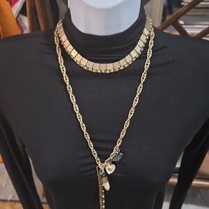 Vtg HOBE art Deco Egyptian Revival Gold Rhinestone Collar Necklace
